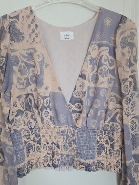 Wilfred Lavender and Cream V-Neck Smocked Waist Blouse